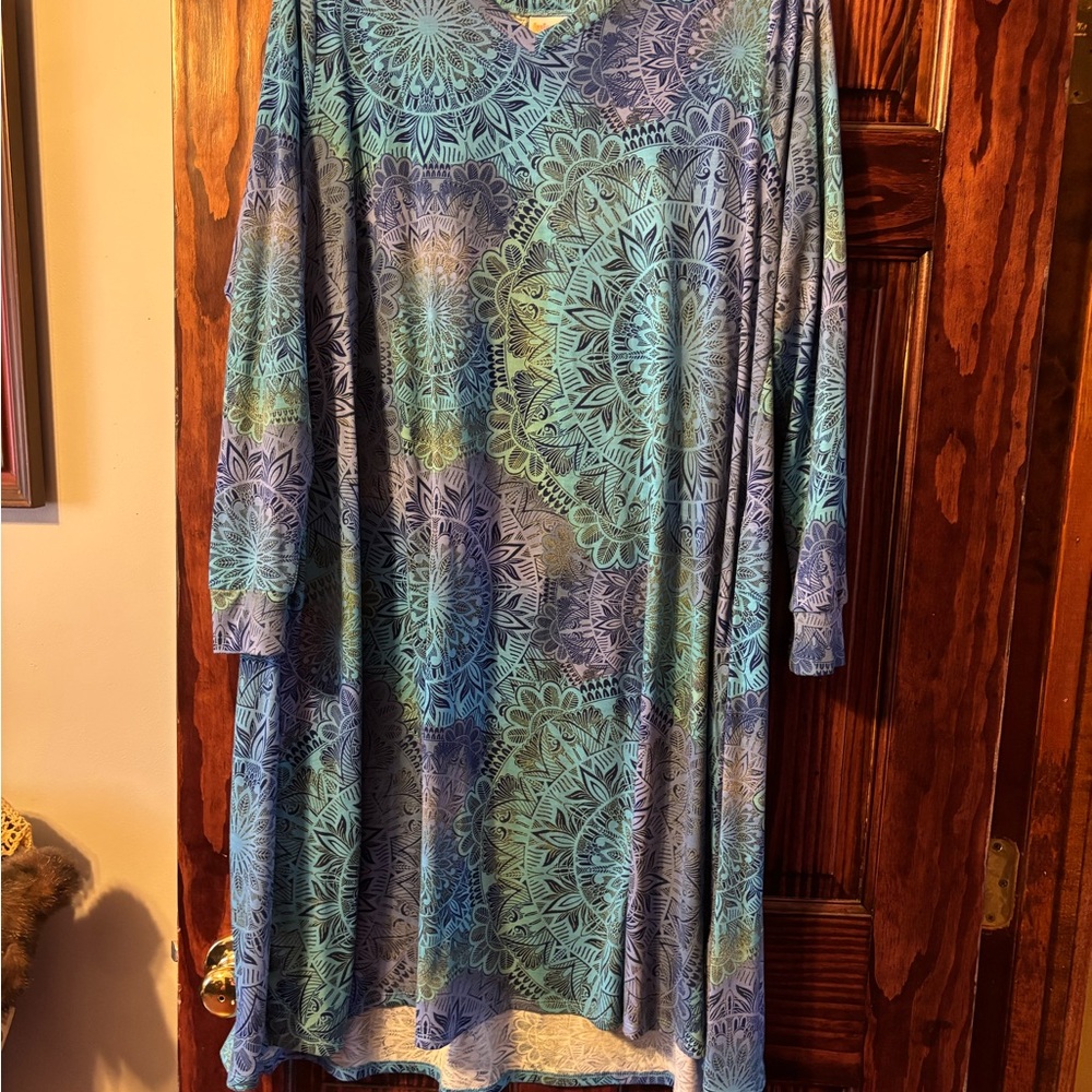 LuLaRoe Blue Teal Floral Mandala Dress